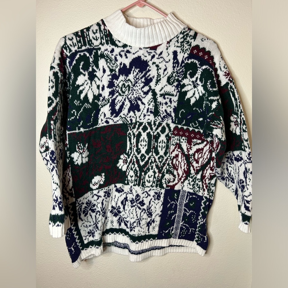 Vintage 90s Sweater Cut 4 U Womens Cottagecore Floral Grannycore Knit One Size